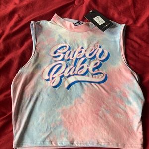Pink white and blue super babe crop top women’s size XL